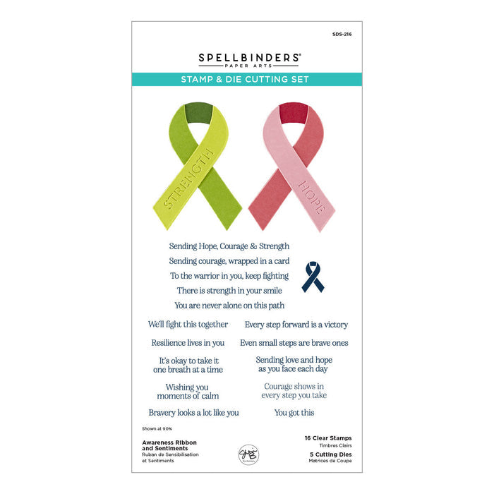 Awareness Ribbon and Sentiments Stamp & Die Set by Sheri Ballantyne