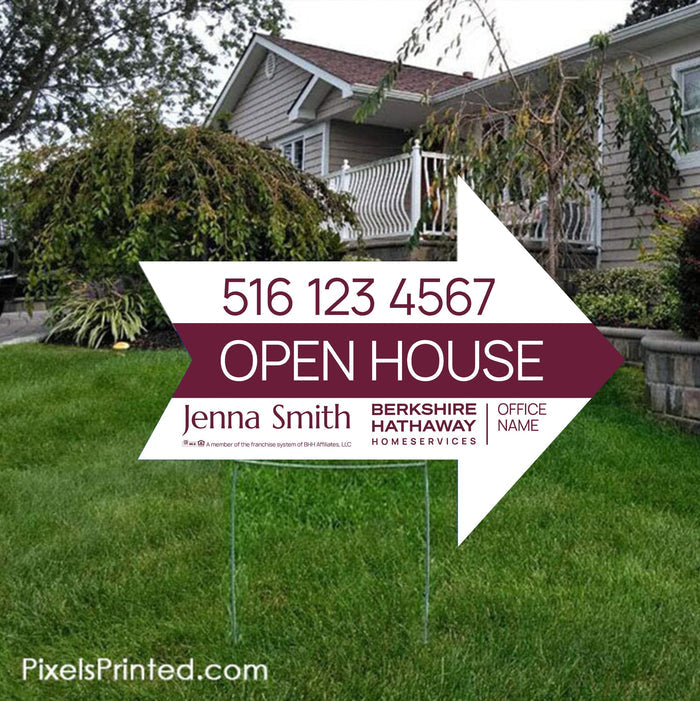Berkshire Hathaway arrow shaped yard signs, for sale signs, open house signs, realtor yard signs