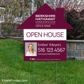 Berkshire Hathaway house shaped yard signs, for sale signs, open house signs, realtor yard signs