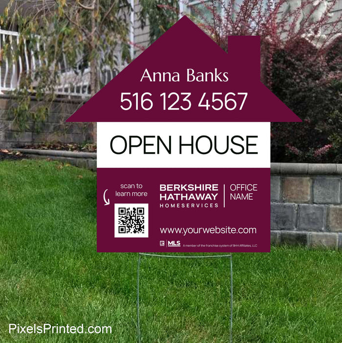 Berkshire Hathaway house shaped yard signs, for sale signs, open house signs, realtor yard signs