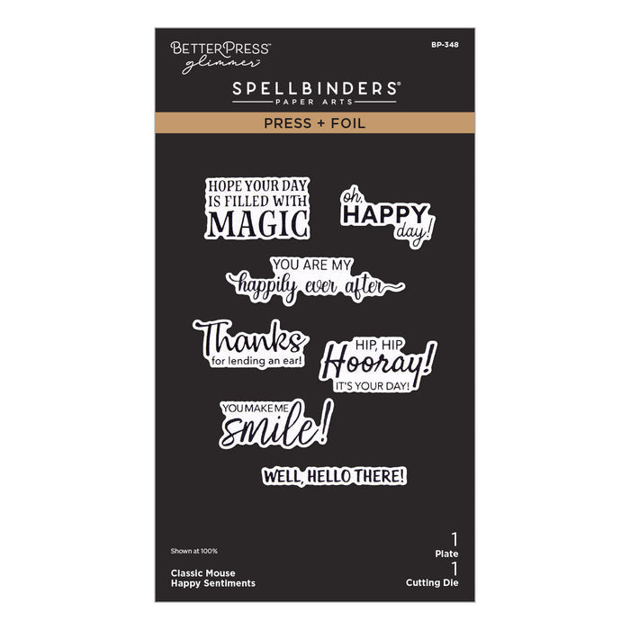 Classic Mouse Happy Sentiments Press + Foil Plate & Die Set