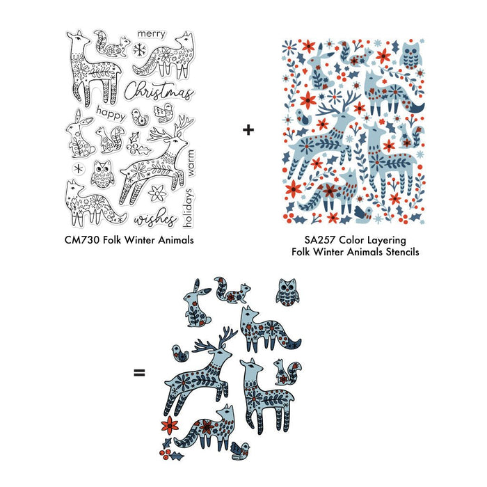 Color Layering Folk Winter Animals Stencils