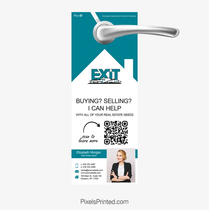 neighborhood introduction door hanger for EXIT real estate agents with QR code