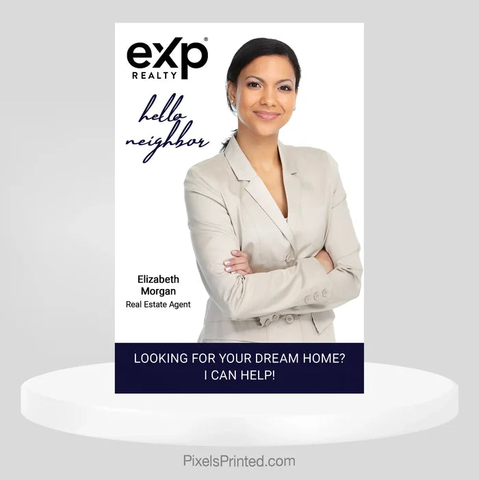 eXp Realty neighborhood introduction postcard that helps agents meet homeowners and establish a local real estate presence.
