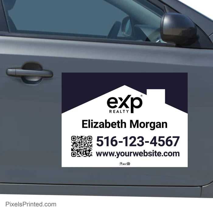 Custom eXp Realty real estate car decal personalized with an agent's branding and contact information.