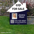 EXP realty for sale house shaped yard signs