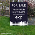 real estate yard sign with white picket fence design