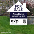 eXp Realty house shaped real estate yard sign with FOR SALE message and sturdy metal step stake.