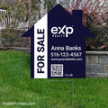 eXp Realty house shaped FOR SALE property sign with metal step stake for professional real estate marketing.