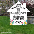 eXp Realty house shaped yard sign designed to help a local real estate agent build visibility in the neighborhood.