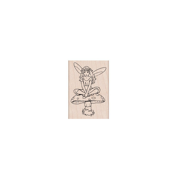 Fairy on Mushroom Woodblock Stamp