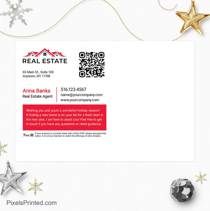independent real estate Christmas holiday postcards PixelsPrinted