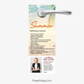 Summer maintenance real estate door hanger offering homeowner tips with customizable agent branding.