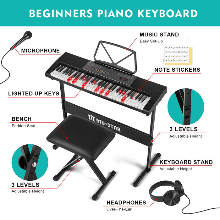 MUSTAR MEKS-100, Beleuchtetes Piano-Keyboard-Set, Tragbares elektronisches Keyboard mit 61 Tasten