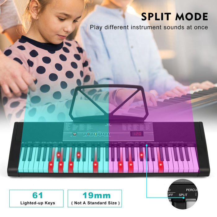 MUSTAR MEKS-100, Beleuchtetes Piano-Keyboard-Set, Tragbares elektronisches Keyboard mit 61 Tasten
