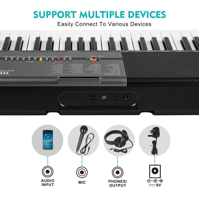 MUSTAR MEKS-100, Beleuchtetes Piano-Keyboard-Set, Tragbares elektronisches Keyboard mit 61 Tasten