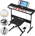 MUSTAR MEKS-200, Tragbares elektronisches Keyboard mit beleuchtetem LCD-Display und 61 Tasten für Anfänger, inklusive Ständer/Hocker/Kopfhörer