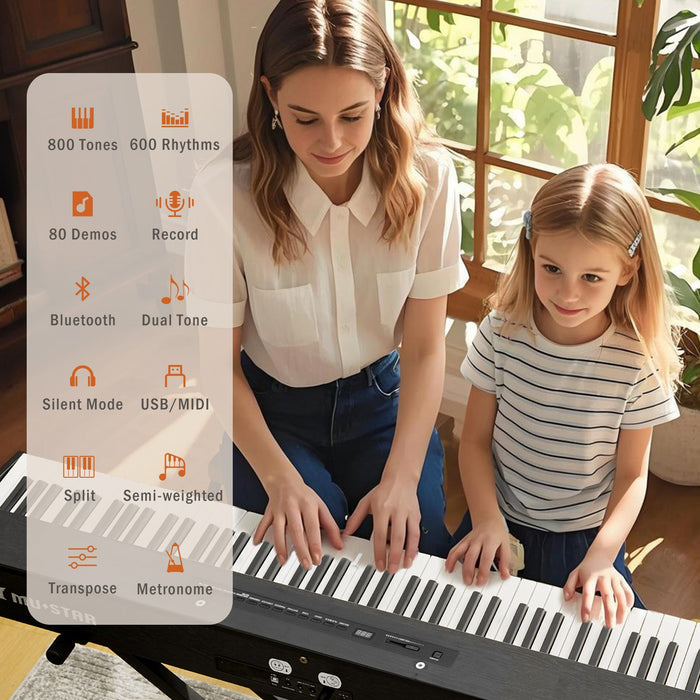 MUSTAR MEP-400, Bestes tragbares Keyboard-Piano für Anfänger, Digitalpiano mit 88 Tasten, E-Piano aus Holz