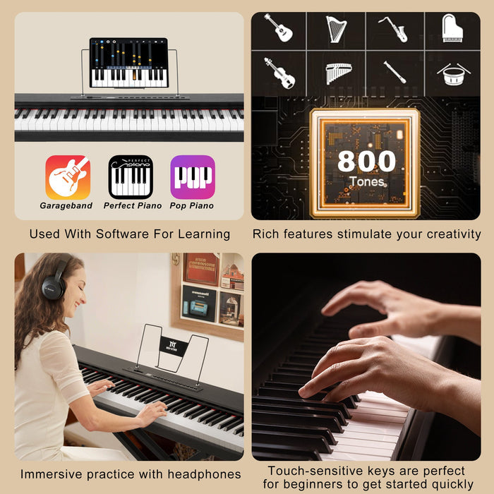MUSTAR MEP-400, Bestes tragbares Keyboard-Piano für Anfänger, Digitalpiano mit 88 Tasten, E-Piano aus Holz