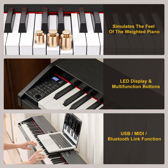 MUSTAR MEP-600, Digitalpiano mit 88 halbgewichteten Tasten, E-Piano, elektronische Holztastatur, Aufbewahrungsmöglichkeit