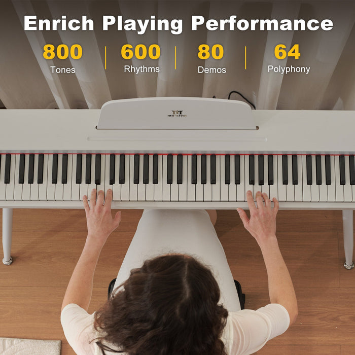 MUSTAR MEP-700, Digitalpiano mit 88 halbgewichteten Tasten, inklusive Hocker, elektronische Holztastatur, Weiß