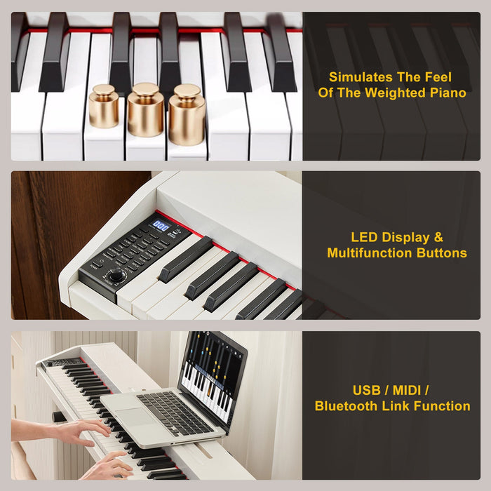 MUSTAR MEP-700, Digitalpiano mit 88 halbgewichteten Tasten, inklusive Hocker, elektronische Holztastatur, Weiß