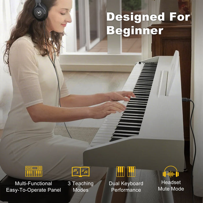 MUSTAR MEP-700, Digitalpiano mit 88 halbgewichteten Tasten, inklusive Hocker, elektronische Holztastatur, Weiß