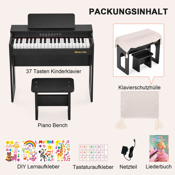 MUSTAR MT-100, Kinder Klavier, 37 Tasten Digital Piano für Kinder, mit Piano Bank