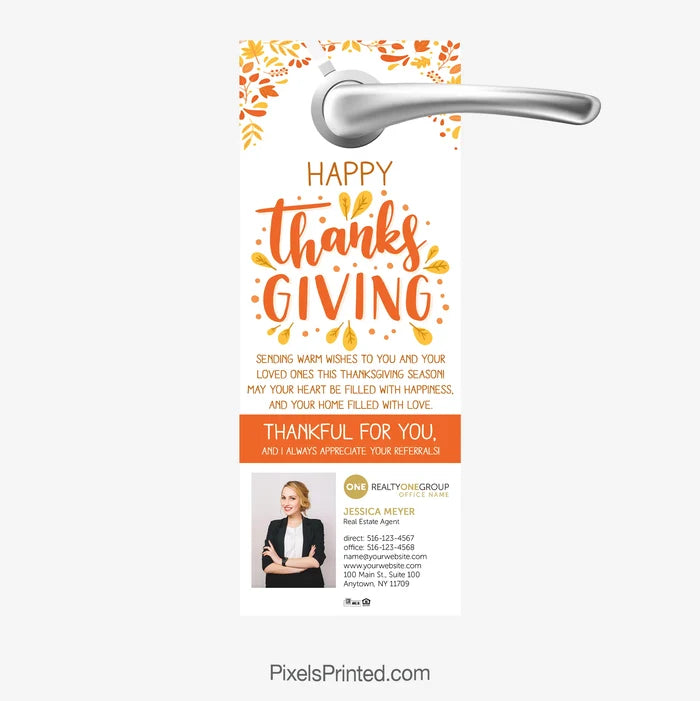 Realty ONE Group Happy Thanksgiving door hangers for real estate agents