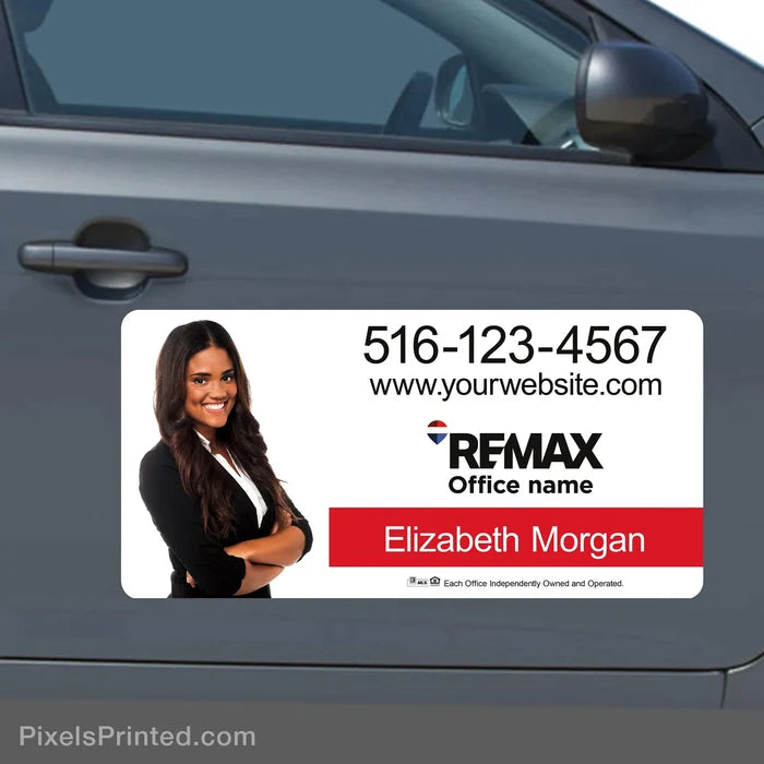 REMAX real estate car magnet designed to promote an agent’s business while driving through local neighborhoods.