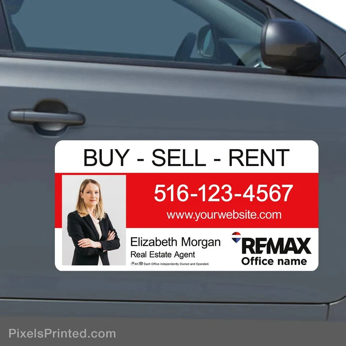 REMAX car magnet ideal for neighborhood farming and building recognition where agents already drive.