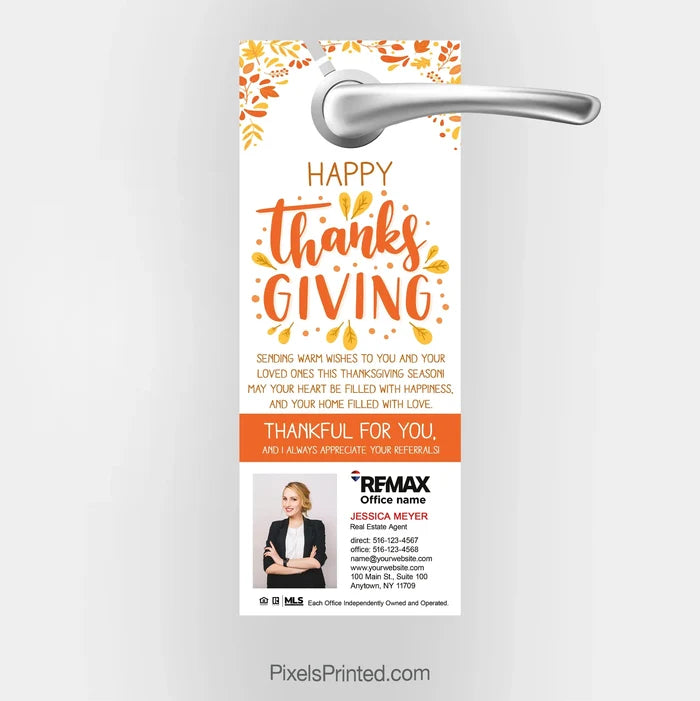 REMAX real estate Thanksgiving Day door hangers PixelsPrinted