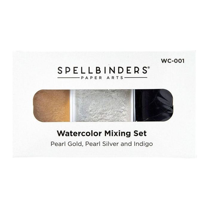 watercolor mixing set of gold silver and blue in packaging.