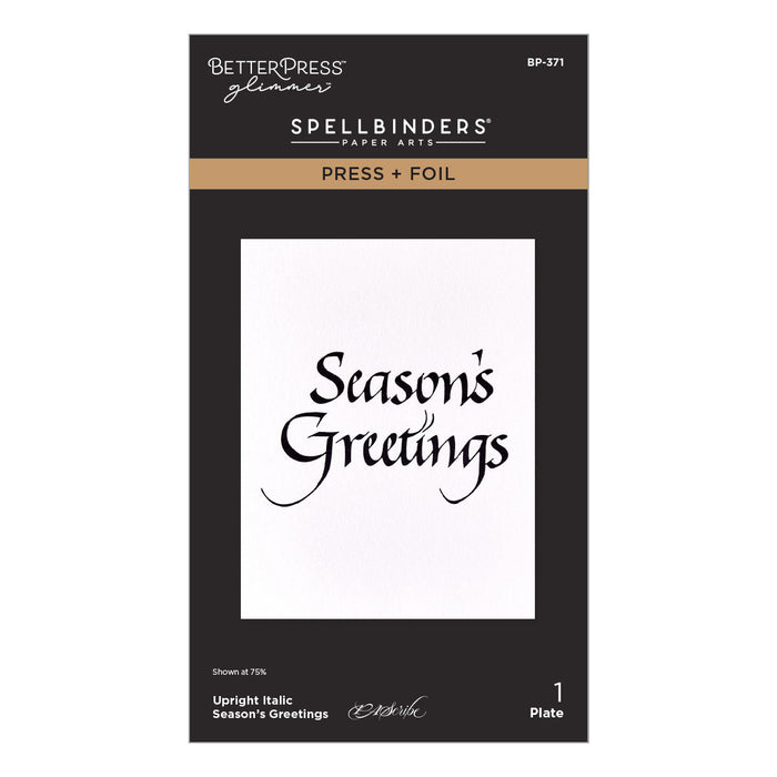Upright Italic Season's Greetings Press + Foil Plate by Paul Antonio